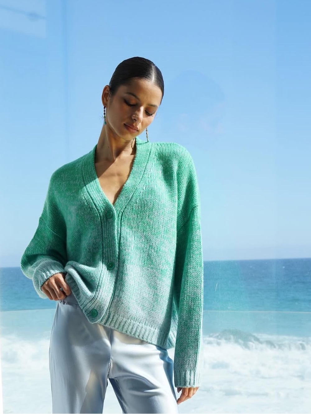 Sablyn Noah cashmere cardigan in blue green ombré